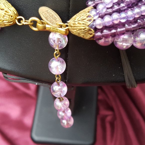 Miriam Haskell Multi Strand Size Purple Beads Signed Necklace - Picture 9 of 14